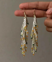 Novelty Silk Sterling Silver Overgild Ear Of Wheat Tassel Drop Earrings