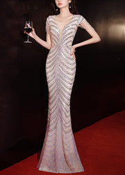 Novelty Silver V Neck Sequins Fishtail Dress Summer