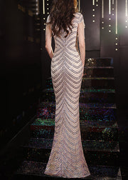 Novelty Silver V Neck Sequins Fishtail Dress Summer