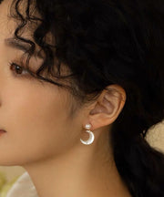 Novelty White Copper Overgild Pearl Moon Stud Earrings