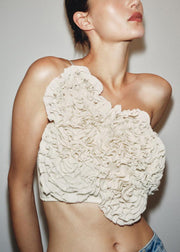 Novelty White Wrinkled Solid Cotton Spaghetti Strap Tank Sleeveless