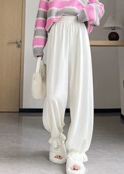 Oatmeal Elastic Waist Solid Color Beam Pants