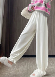 Oatmeal Elastic Waist Solid Color Beam Pants