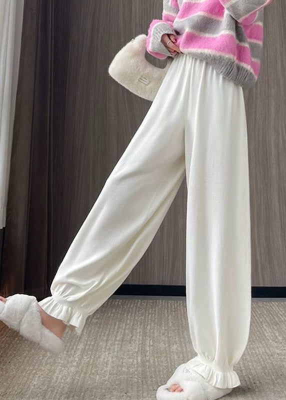 Oatmeal Elastic Waist Solid Color Beam Pants