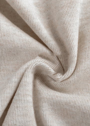 Oatmeal Elastic Waist Solid Cotton Wide Leg Pants Pockets