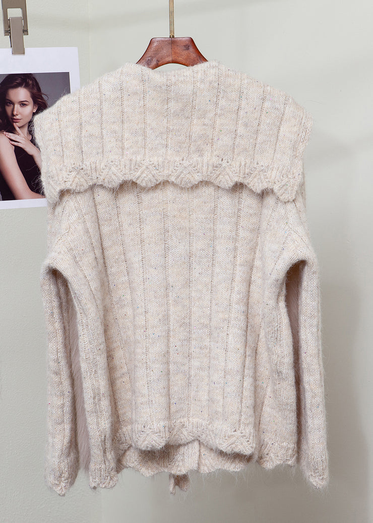 Oatmeal Floral Patchwork Knit Winter Sweaters Fox Fur