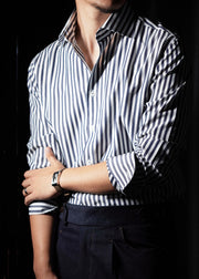 Olive Green Button Cotton Fall Men Shirts Peter Pan Collar