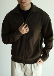 Olive Green Zip Up Cozy Knit Fall Mens Coat Stand Collar