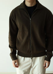 Olive Green Zip Up Cozy Knit Fall Mens Coat Stand Collar