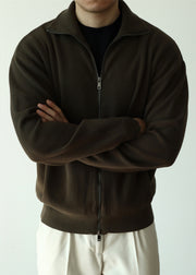 Olive Green Zip Up Cozy Knit Fall Mens Coat Stand Collar