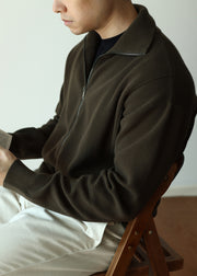 Olive Green Zip Up Cozy Knit Fall Mens Coat Stand Collar