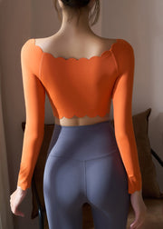 Orange Ruffled Patchwork Solid Yoga Top