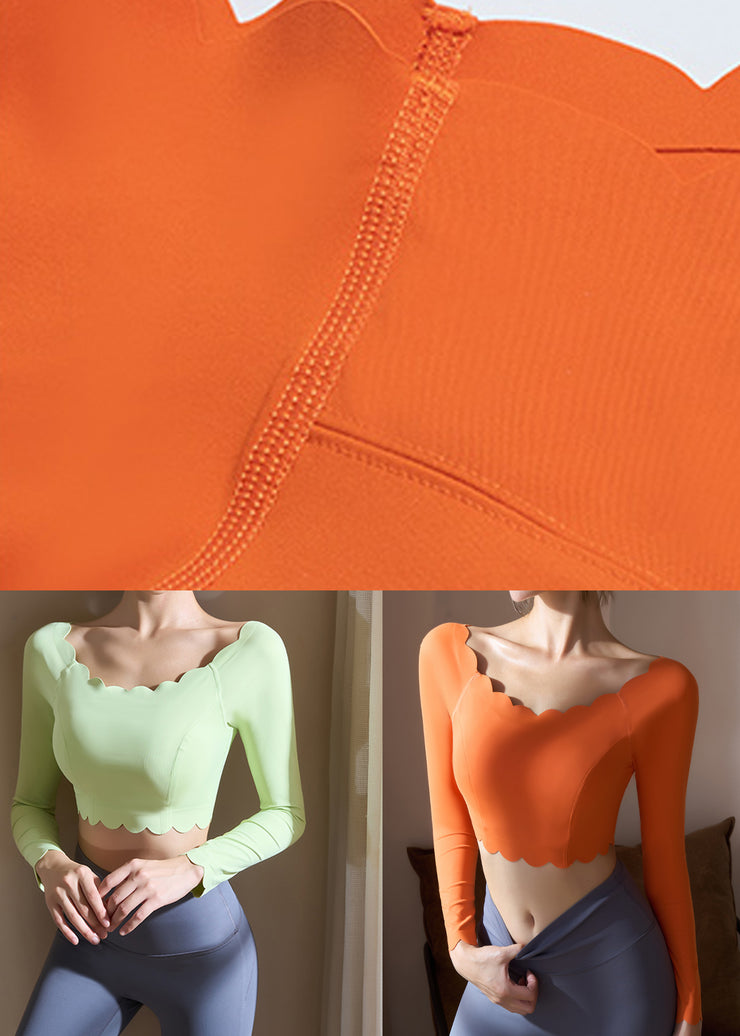 Orange Ruffled Patchwork Solid Yoga Top