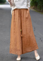 Orange Solid Pockets Cotton Summer Crop Pants Elastic Waist