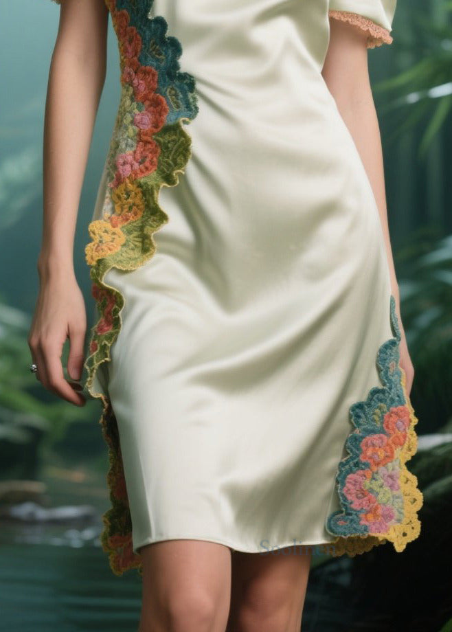 Organic Apricot Cold Shoulder Patchwork Silk Strapless Dress Summer