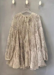 Organic Apricot Print Tie Lace Top Lantern Sleeve