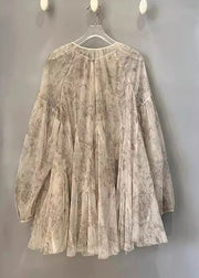 Organic Apricot Print Tie Lace Top Lantern Sleeve