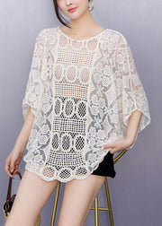 Organic Beige Hollow Out T Shirts Fall