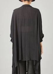 Organic Black Asymmetrical Cotton Loose Blouses Spring