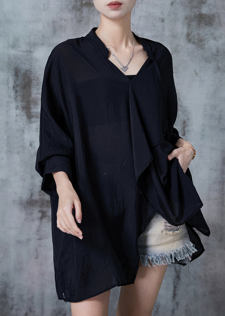 Organic Black Asymmetrical Oversized Cotton Shirts Spring