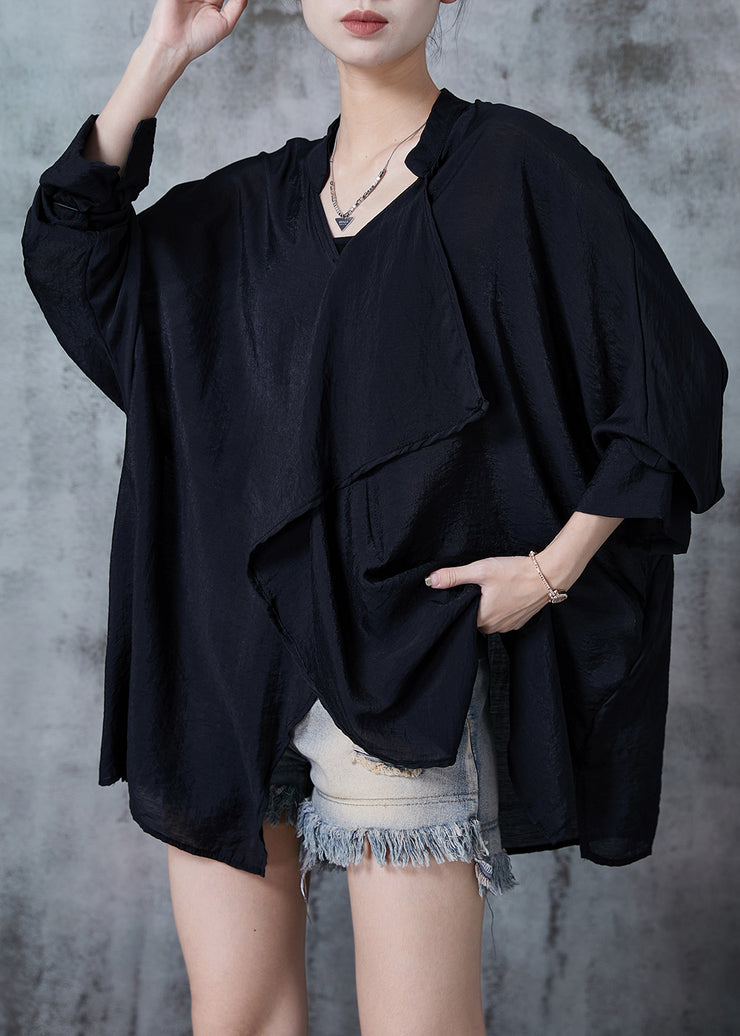 Organic Black Asymmetrical Oversized Cotton Shirts Spring