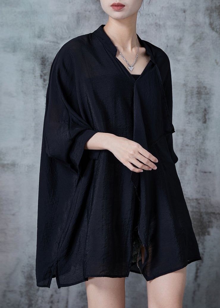 Organic Black Asymmetrical Oversized Cotton Shirts Spring