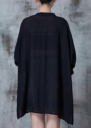 Organic Black Asymmetrical Oversized Cotton Shirts Spring