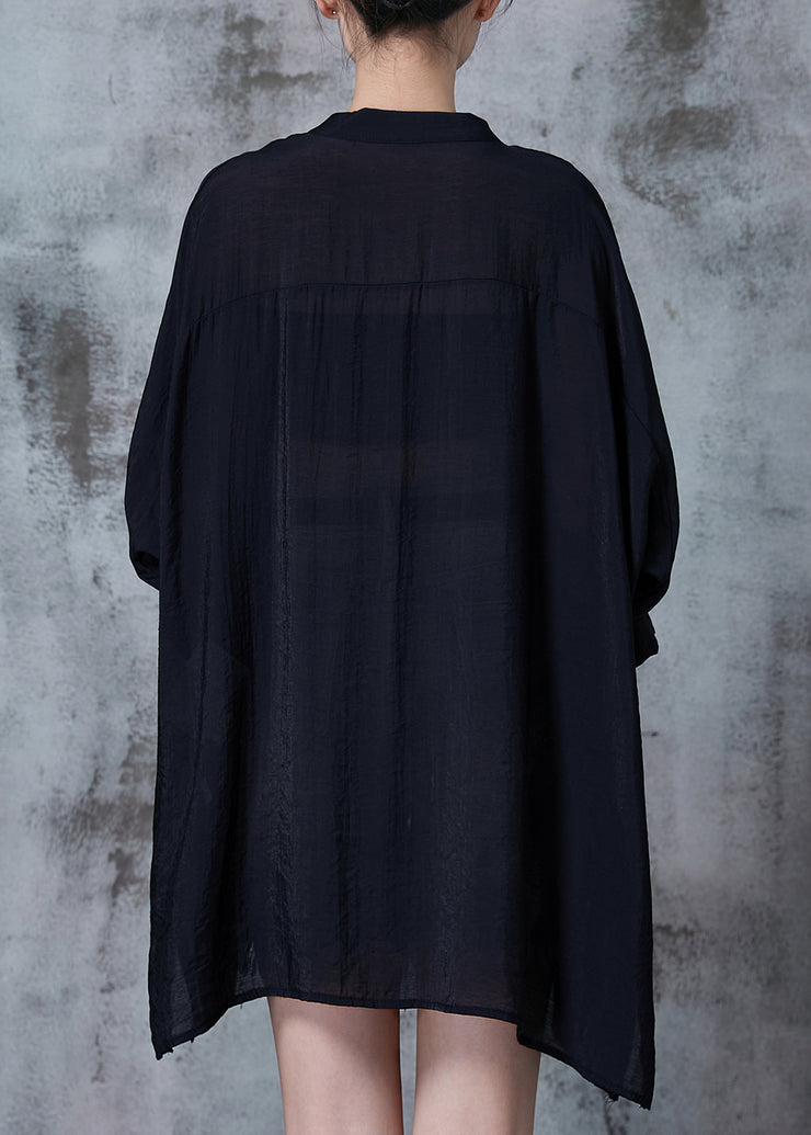 Organic Black Asymmetrical Oversized Cotton Shirts Spring