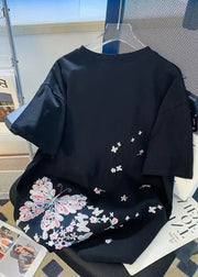 Organic Black Embroideried Butterfly Cotton Men T Shirts Summer
