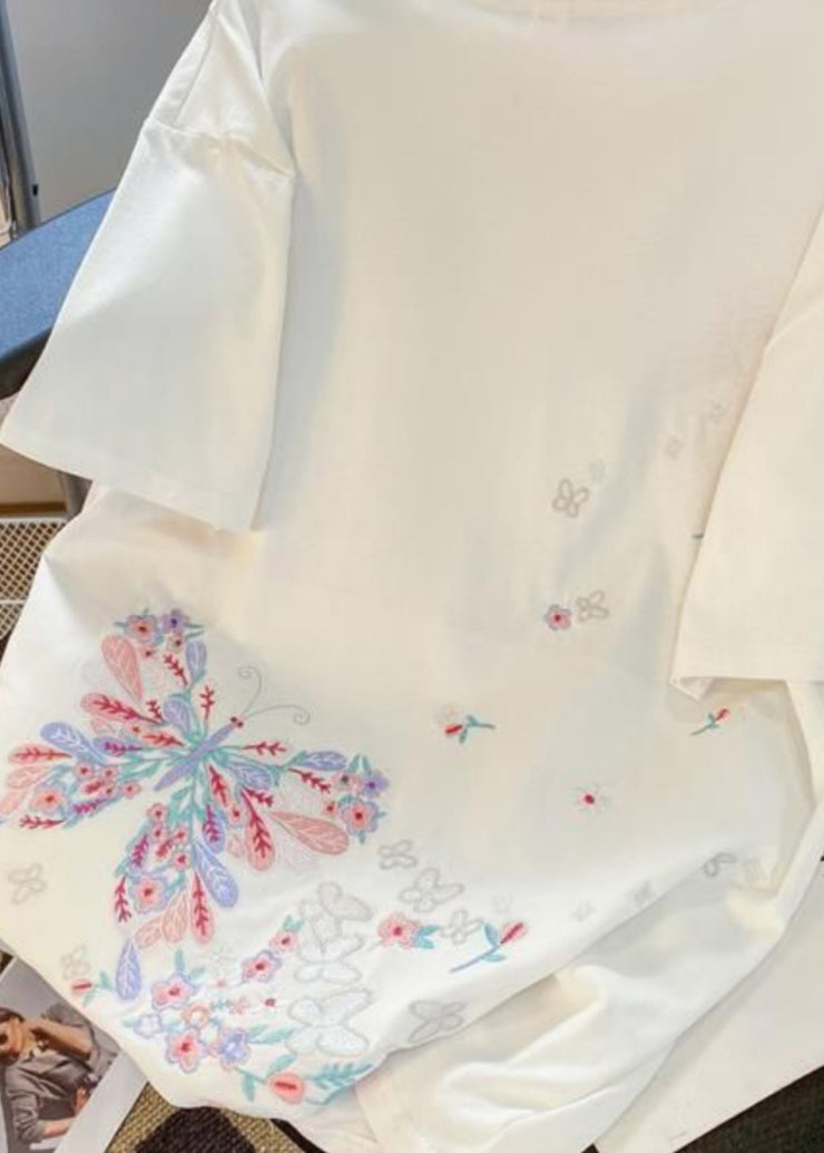 Organic Black Embroideried Butterfly Cotton Men T Shirts Summer