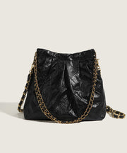 Organic Black Faux Leather Chain Linked Bucket Bag