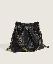 Organic Black Faux Leather Chain Linked Bucket Bag