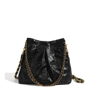 Organic Black Faux Leather Chain Linked Bucket Bag