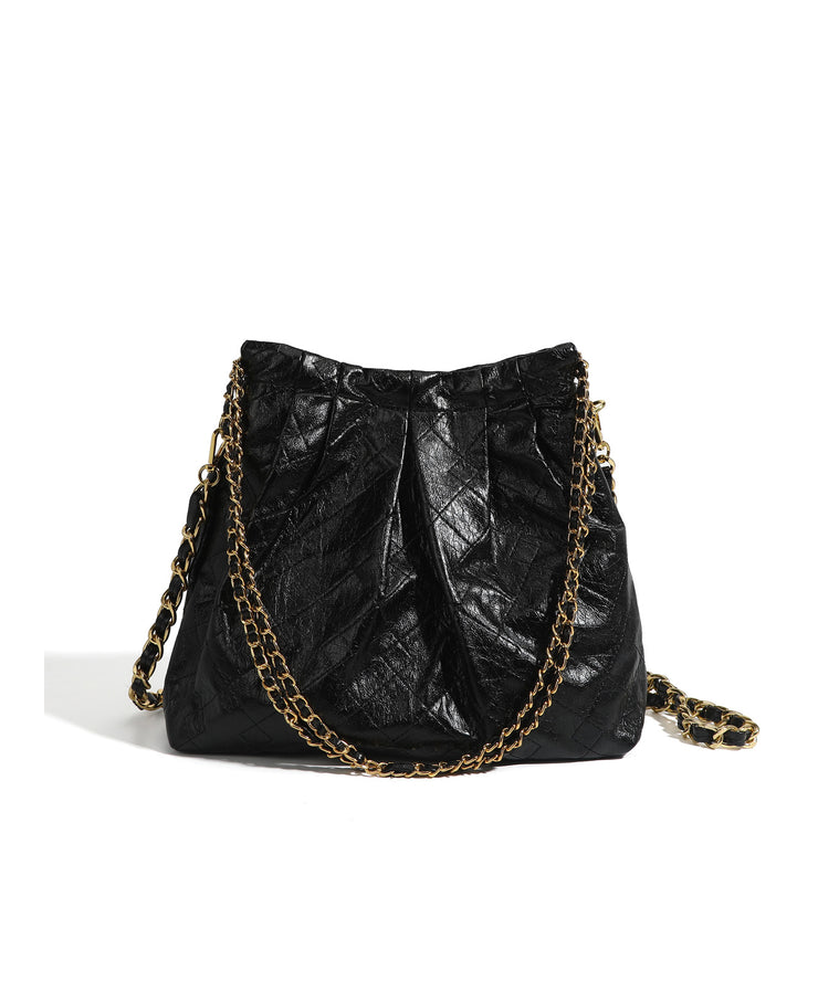 Organic Black Faux Leather Chain Linked Bucket Bag