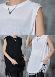 Organic Black Oversized Patchwork Lace Cotton Tanks Summer