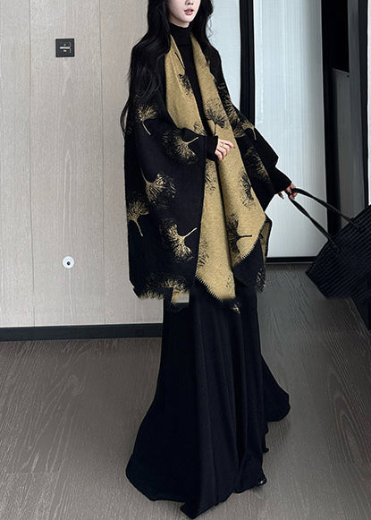 Organic Black Oversized Print Wear On Both Sides Cotton Shawl