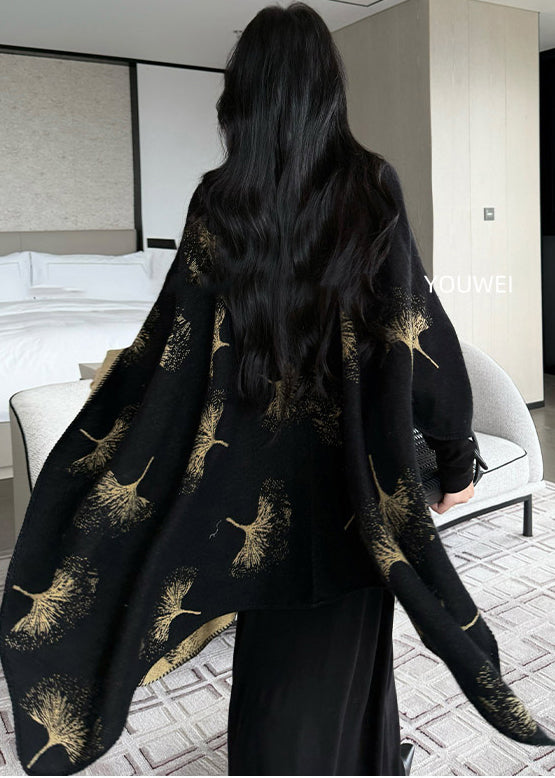 Organic Black Oversized Print Wear On Both Sides Cotton Shawl