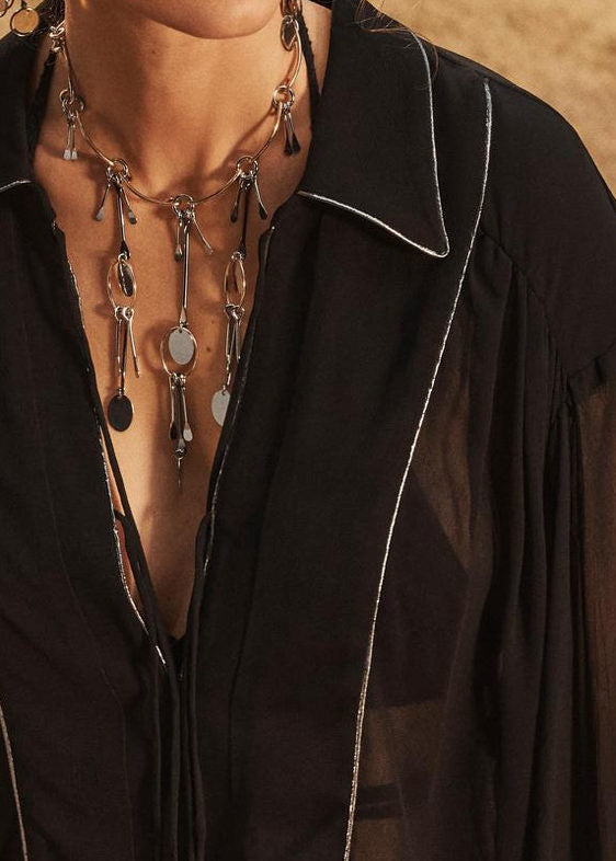 Organic Black Peter Pan Collar Lace Up Cotton Tops Fall