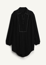 Organic Black Peter Pan Collar Lace Up Cotton Tops Fall