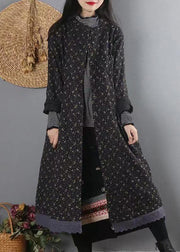 Organic Black Print Lace Patchwork Fine Cotton Filled Coat Winter