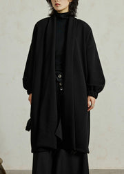 Organic Black Turtleneck Pockets Thick Long Coat Fall