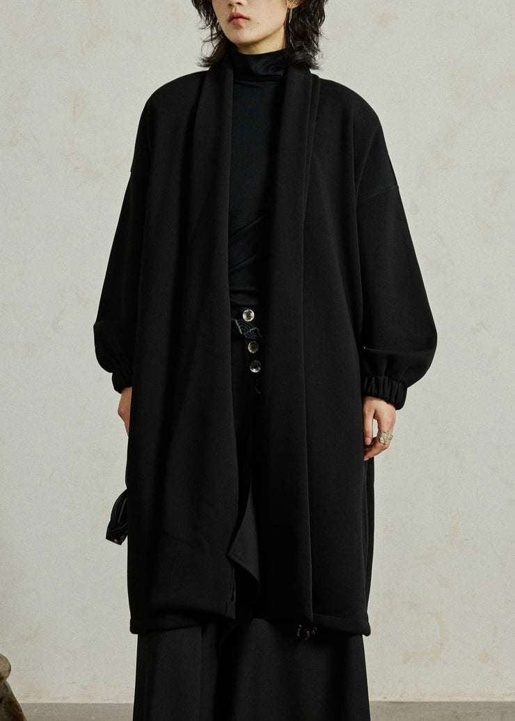 Organic Black Turtleneck Pockets Thick Long Coat Fall
