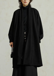 Organic Black Turtleneck Pockets Thick Long Coat Fall