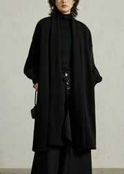 Organic Black Turtleneck Pockets Thick Long Coat Fall