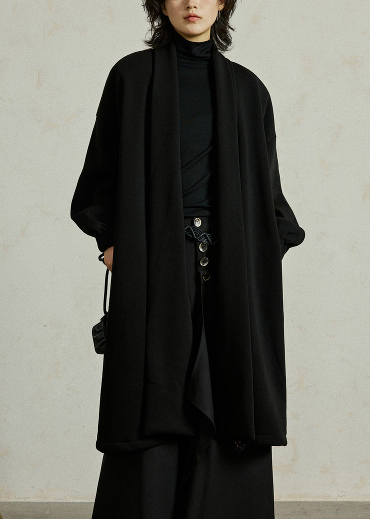 Organic Black Turtleneck Pockets Thick Long Coat Fall