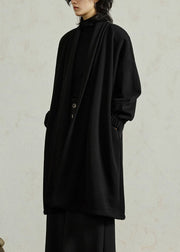 Organic Black Turtleneck Pockets Thick Long Coat Fall