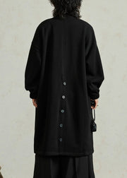 Organic Black Turtleneck Pockets Thick Long Coat Fall