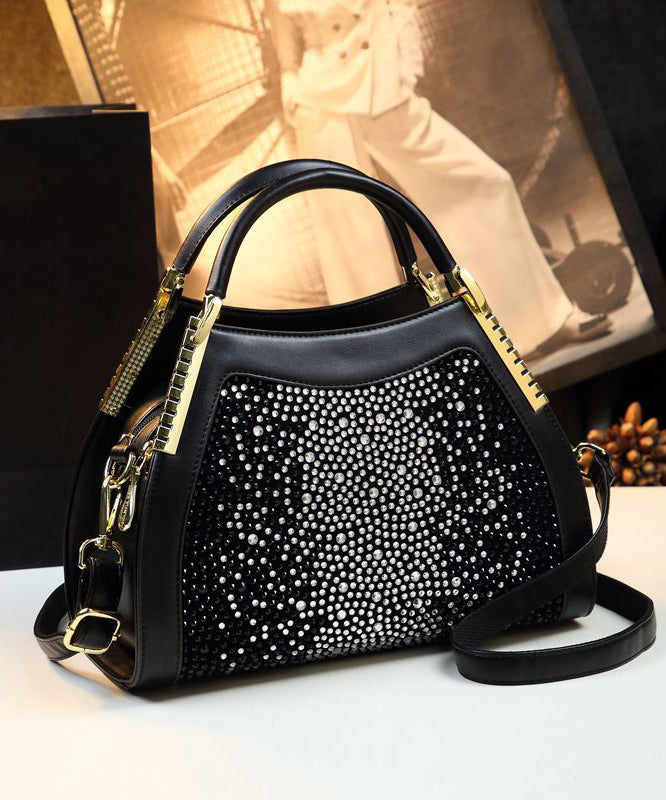 Organic Black Zircon Durable Faux Leather Tote Handbag