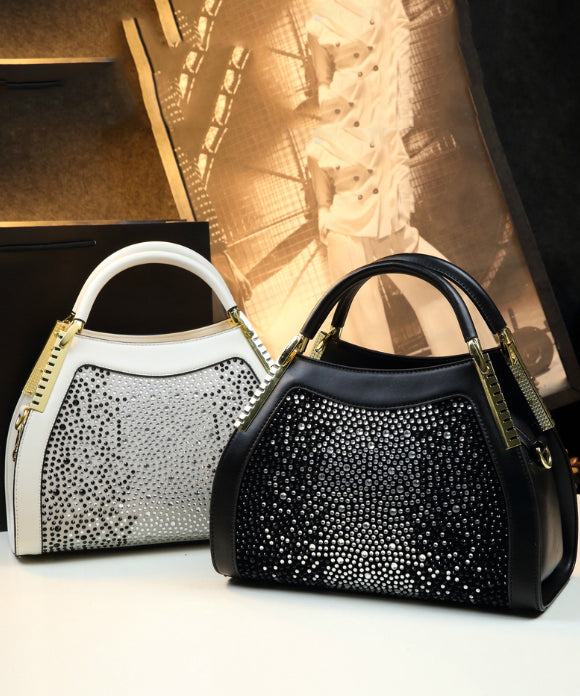 Organic Black Zircon Durable Faux Leather Tote Handbag