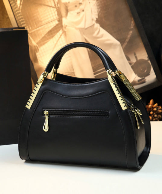 Organic Black Zircon Durable Faux Leather Tote Handbag